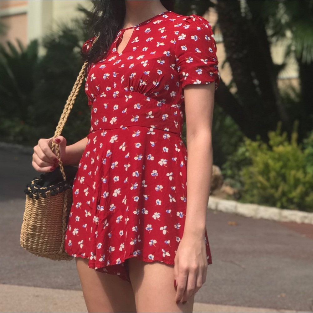 Topshop Red Floral Pattern Romper